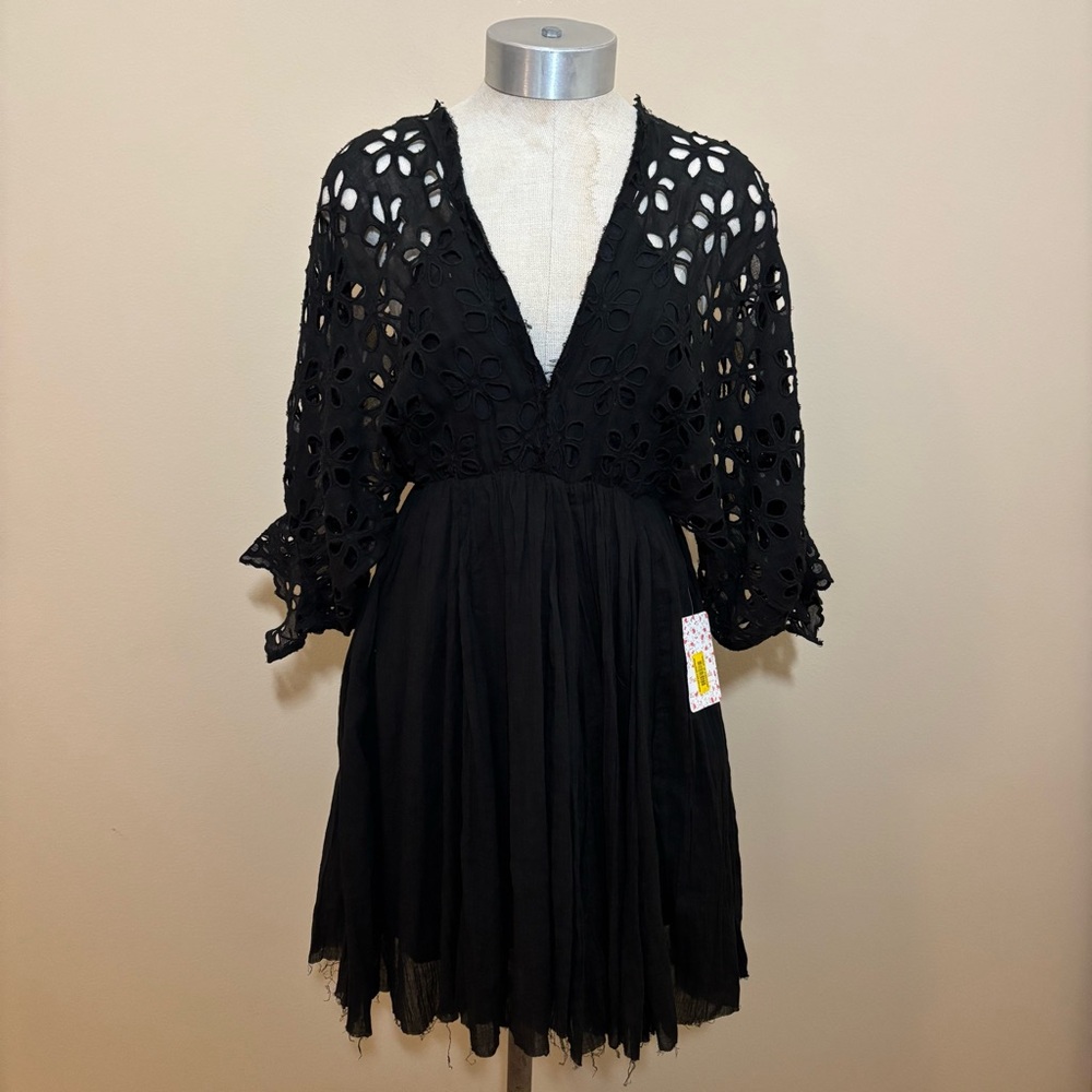 Free People FP One Bella Note Eylelet Mini Dress Deep V